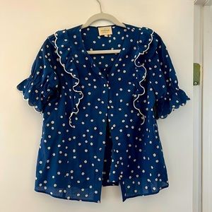 Sezane blue polka dot blouse